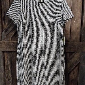 Calvin Klein Black and White Diagonal Striped Dress